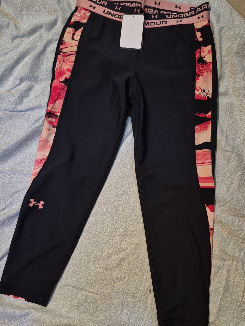 Under Armour Black Leggings with Pink Patterned Side Panels
